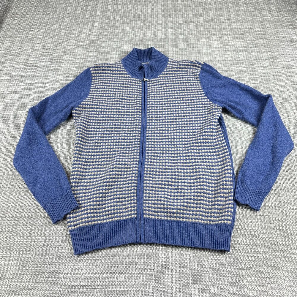Cashmere Cardigan Sweater Womens XS Blue‎ Ribbed Striped Full Zip Teacher